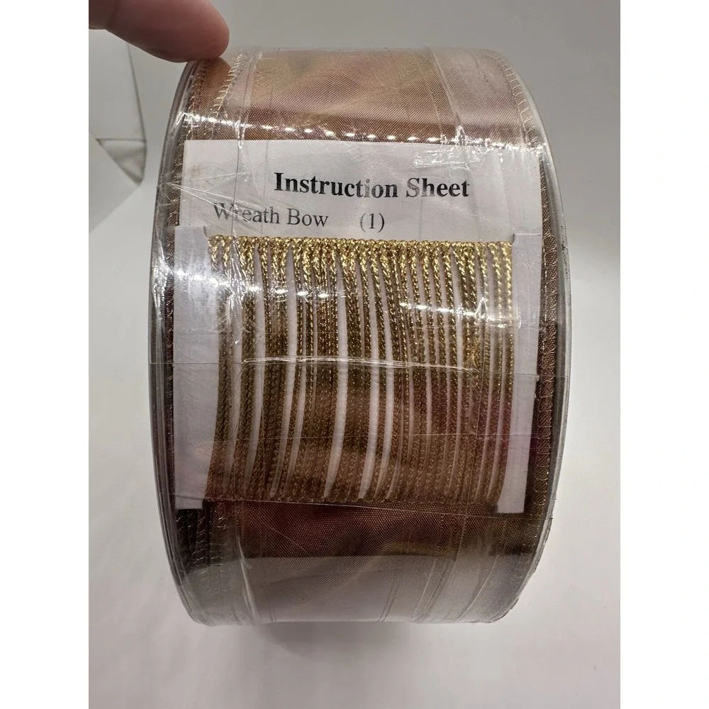 Holiday Red-Gold Mesh Glitter Wire Edged Ribbon Bow Tying Cord 2.5